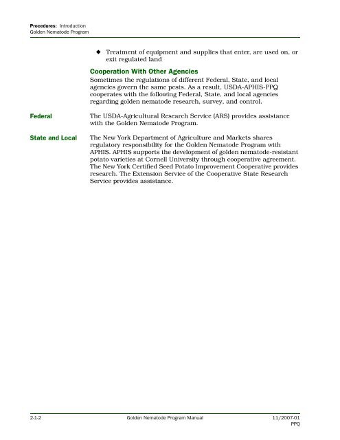 Golden Nematode Program Manual - Phytosanitary Resources