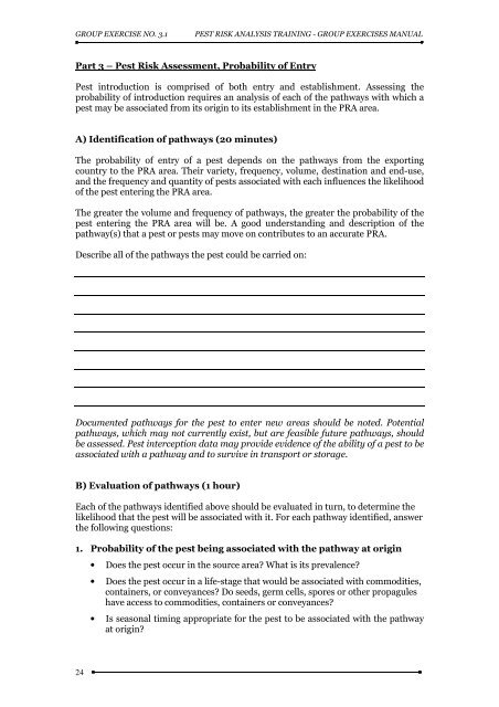 PEST RISK ANALYSIS (PRA) TRAINING Group Exercises Manual