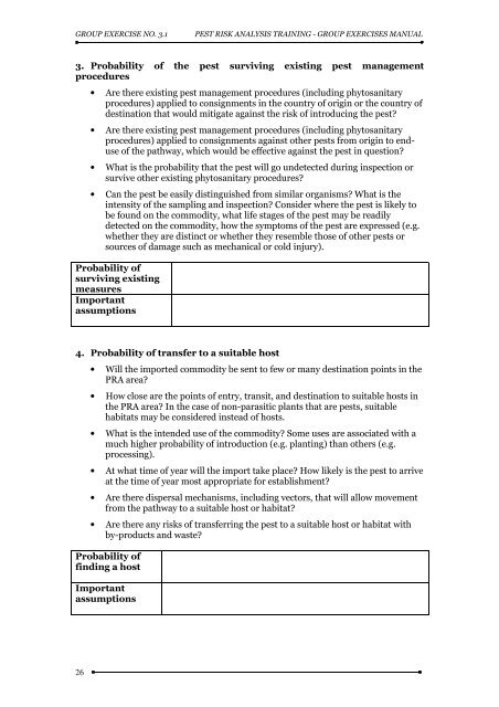 PEST RISK ANALYSIS (PRA) TRAINING Group Exercises Manual