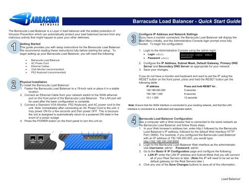 Barracuda Load Balancer - Quick Start Guide - Barracuda Networks