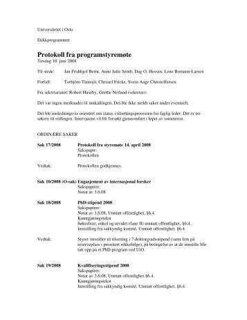 Programstyret 10. juni 2008 (PDF) - Etikkprogrammet - Universitetet i ...