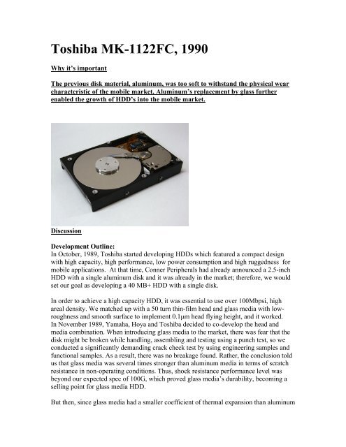 Toshiba MK-1122FC Disk Drive, 1990 - Computer History Museum
