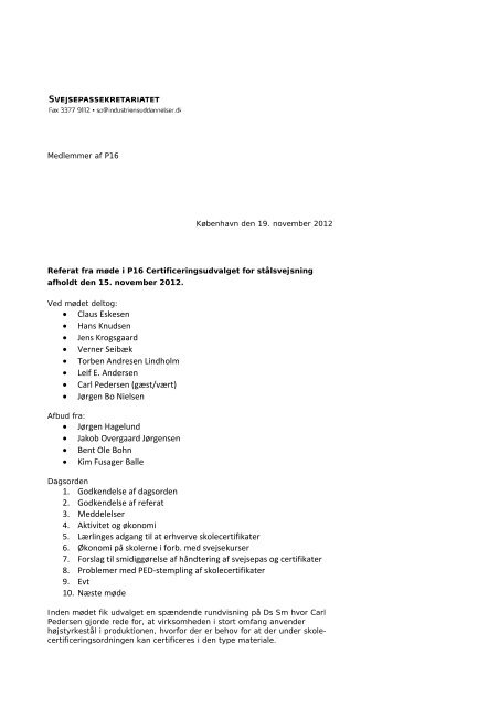 Referat fra P16-mÃ¸de den 15. nov. 2012 - Industriens Uddannelser