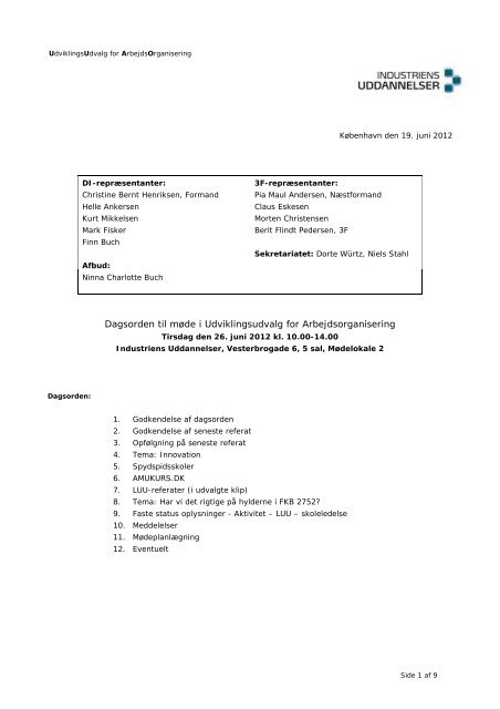 Dagsorden og bilag AO-mÃ¸de 26. juni 2012 - Industriens Uddannelser