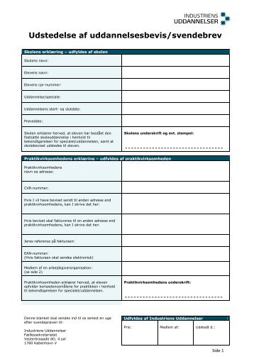 Udstedelse af uddannelsesbevis/svendebrev - Industriens ...