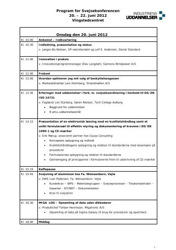 Program for Svejsekonferencen 20. â 22. juni 2012 Vingstedcentret ...