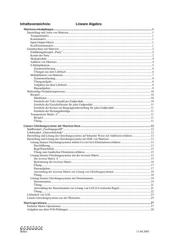 Inhaltsverzeichnis: Lineare Algebra - Mathematik