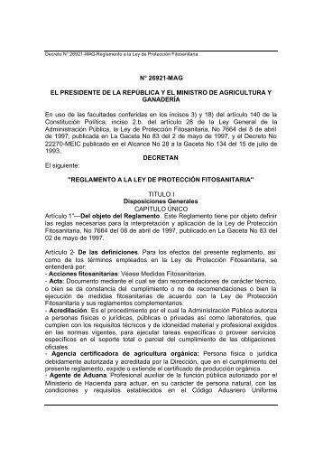 D-26921 Reglamento a la Ley de ProtecciÃ³n Fitosanitaria - Servicio ...