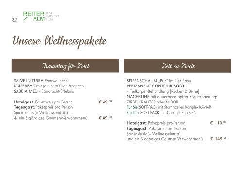 Spa-& Wellnessangebote auf der Reiter Alm