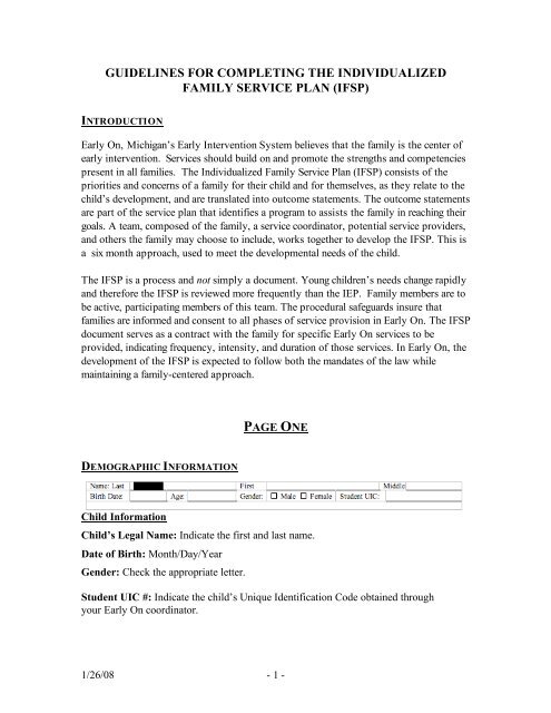 guidelines for completing the individualized family service plan (ifsp)