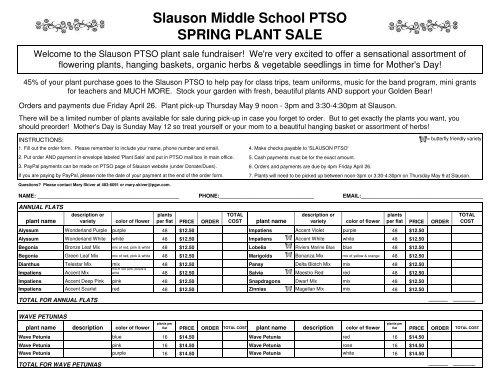 Slauson Plant Sale order form 2013 - Ann Arbor Public Schools