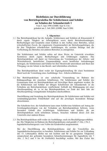 Richtlinien zur DurchfÃ¼hrung von Betriebspraktika fÃ¼r ... - Saarland