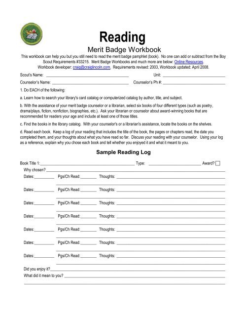 Reading Merit Badge - Swansea Public Library
