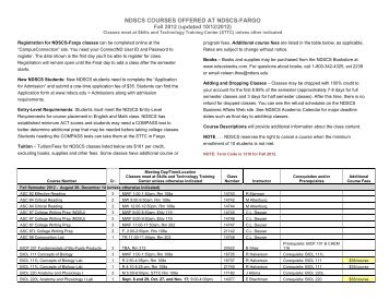 NDSCS COURSES OFFERED AT NDSCS-FARGO Fall 2012