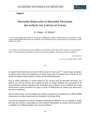 MortalitÃ© Maternelle et MortalitÃ© PÃ©rinatale des enfants nÃ©s Ã  terme ...