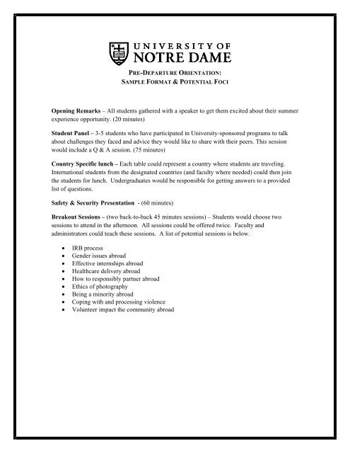 Sample Pre-Departure Orientation & Discussion Questions