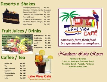 Our Menu for groups at the Lake View Cafe - Nankana Lake Resort