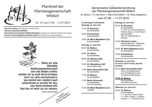 Pfarrbrief der Pfarreiengemeinschaft Wittlich - auf LÃ¼xem