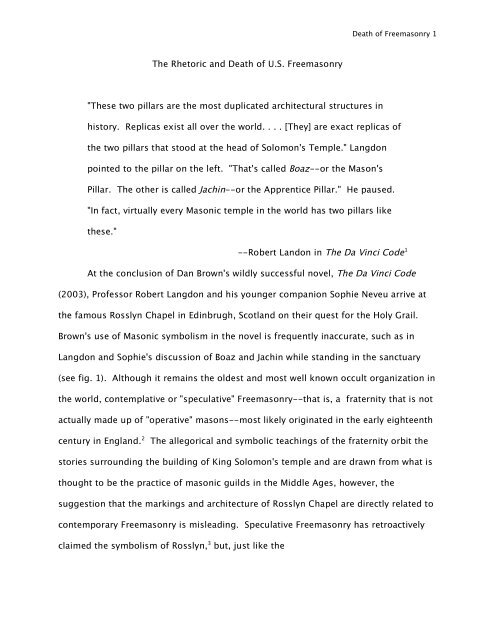 The Rhetoric and Death of U.S. Freemasonry In this essay I argue ...