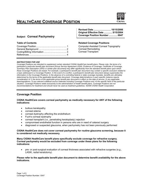 Corneal Pachymetry A 0047 Corneal Pachymetry A 0047