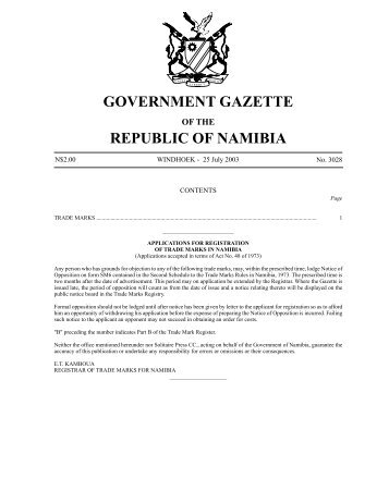 GOVERNMENT GAZETTE REPUBLIC OF NAMIBIA - Saflii