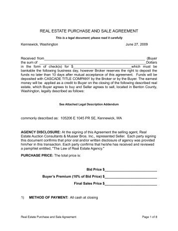 Purchase and Sale Agreement - Musser Bros. Auctioneers