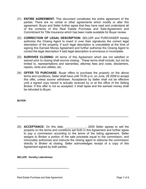 Purchase and Sale Agreement - Musser Bros. Auctioneers