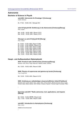 Astronomie Vorlesungen WS 2012/13 - Universität Bonn