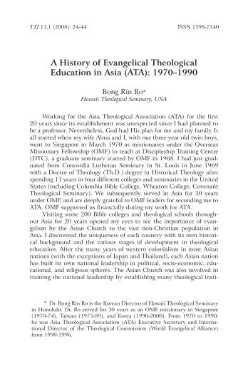 A History of Evangelical Theological Education in Asia ... - Ttgst.ac.kr