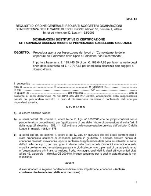 Modello A1.pdf - Comune di Palestrina