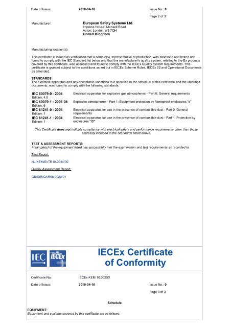IECEx Certificate of Conformity IECEx Certificate ... - Marin Supply AS