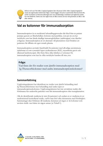 Hela svaret (pdf) - Val av kolonner fÃ¶r immunadsorption - SBU