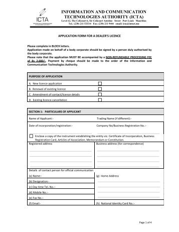 Dealers' Licence - ICTA