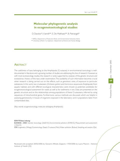 Molecular phylogenetic analysis in ... - Prevenzione Oggi