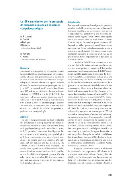 Avances en el estudio de la Inteligencia Emocional