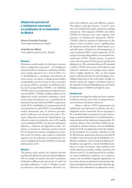 Avances en el estudio de la Inteligencia Emocional