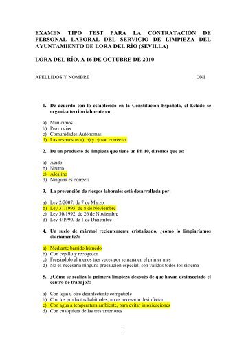 Anuncio examen 7 limpiadoras - Lora del RÃ­o