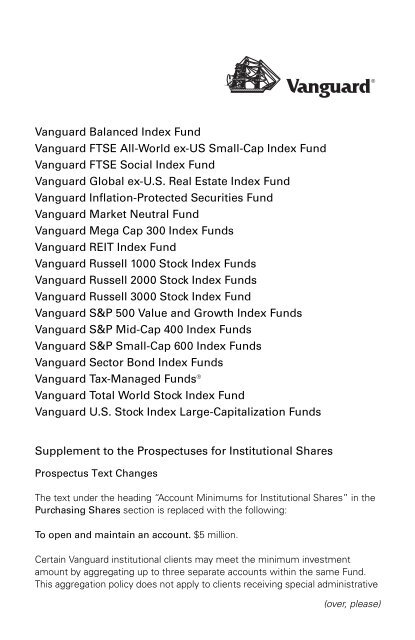 Vanguard FTSE Social Index Fund Prospectus Institutional Shares