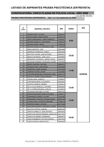 listado de aspirantes prueba psicotÃ©cnica (entrevista) - Lora del RÃ­o