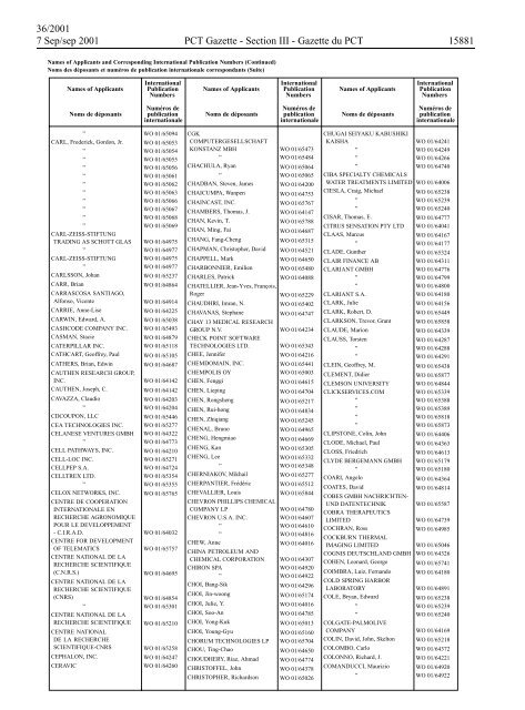 PCT/2001/36 : PCT Gazette, Weekly Issue No. 36, 2001 - WIPO