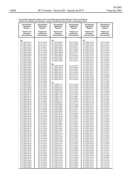 PCT/2001/36 : PCT Gazette, Weekly Issue No. 36, 2001 - WIPO