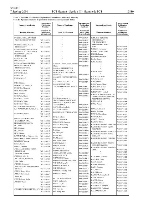 PCT/2001/36 : PCT Gazette, Weekly Issue No. 36, 2001 - WIPO