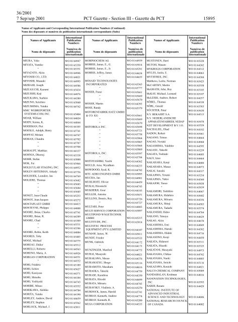 PCT/2001/36 : PCT Gazette, Weekly Issue No. 36, 2001 - WIPO