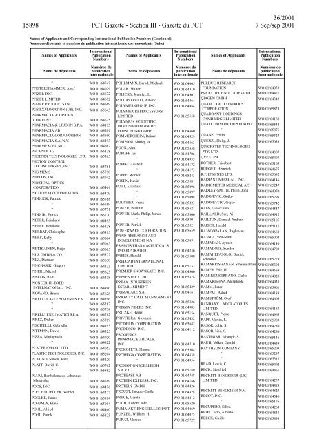 PCT/2001/36 : PCT Gazette, Weekly Issue No. 36, 2001 - WIPO