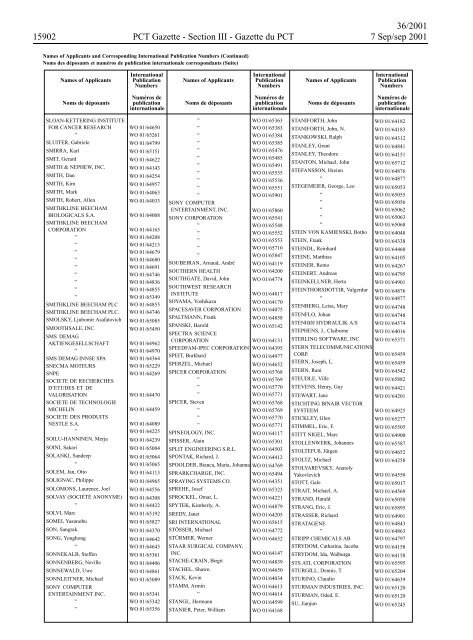 PCT/2001/36 : PCT Gazette, Weekly Issue No. 36, 2001 - WIPO