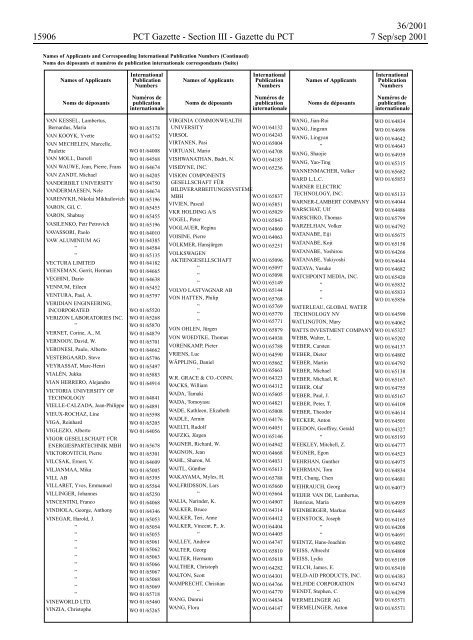 PCT/2001/36 : PCT Gazette, Weekly Issue No. 36, 2001 - WIPO