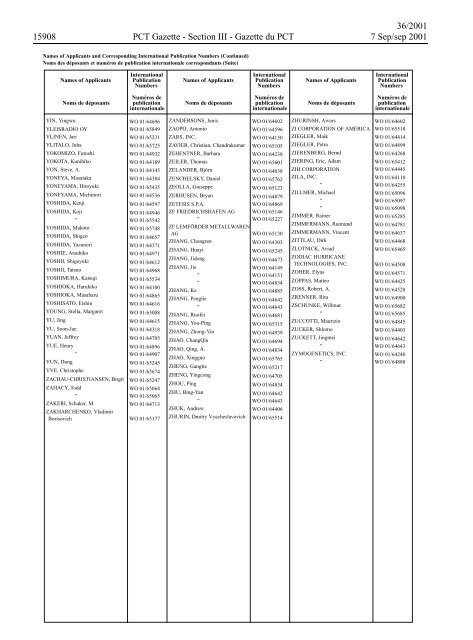 PCT/2001/36 : PCT Gazette, Weekly Issue No. 36, 2001 - WIPO