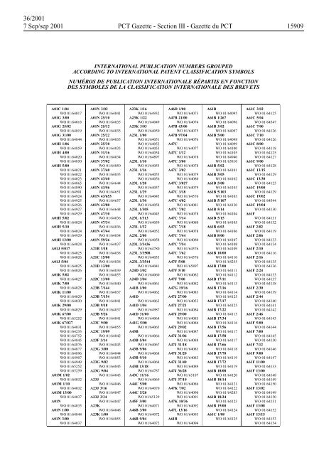 PCT/2001/36 : PCT Gazette, Weekly Issue No. 36, 2001 - WIPO