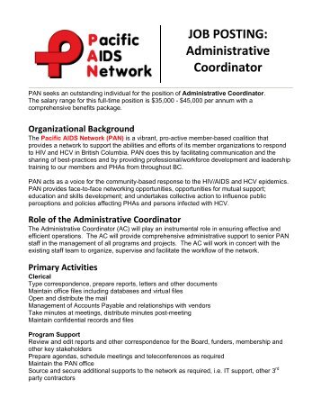 JOB POSTING: Administrative Coordinator - Pacific AIDS Network