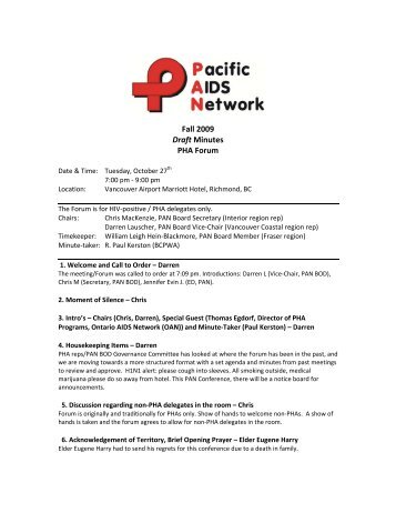 Fall 09 Draft PAN Forum Minutes - Pacific AIDS Network